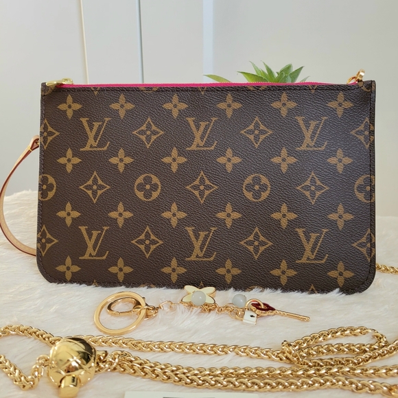💕 LOUIS VUITTON Neverfull Monogram "PEONY" Mm/Gm Clutch/ Wristlet/Crossbody - Picture 2 of 16